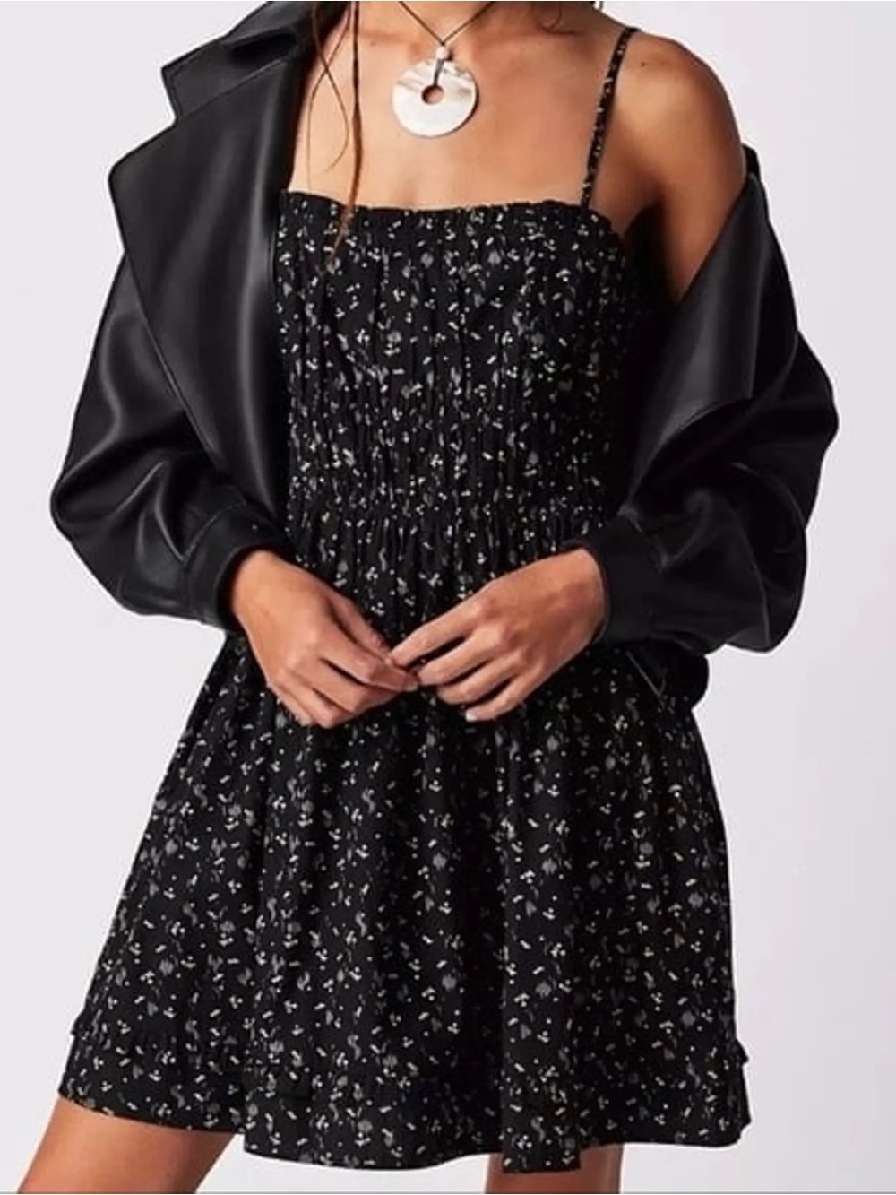 Free People Black Floral Smocked Mini Dress